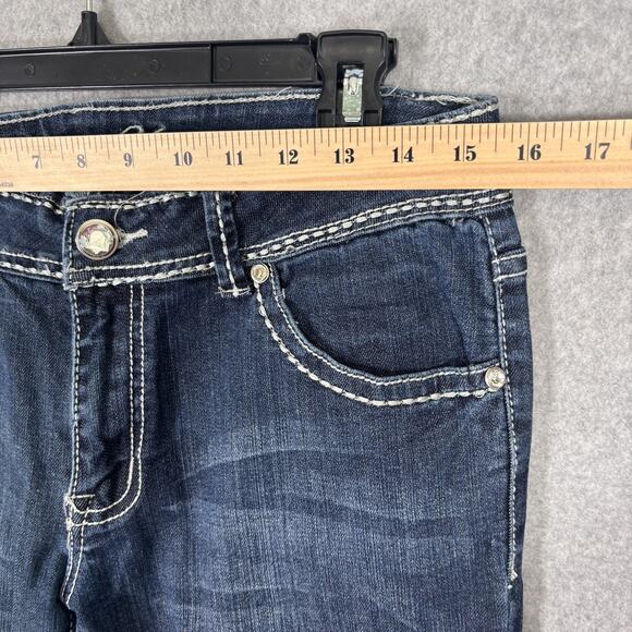 Y2K Miss Chic Bootcut Jeans 13 Low Rise Embellished Rhinestone Embroidered Rodeo - Picture 6 of 14